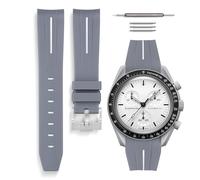 HORACE Bracelet de montre universel en silicone liquide 20mm - Compatible Omega x Swatch MoonSwatch - Kit de montage inclus (Gris/Ligne Blanche - Argent)