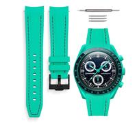 HORACE Bracelet de montre universel en silicone liquide 20mm - Compatible Omega x Swatch MoonSwatch - Kit de montage inclus (POLAR LIGHTS Cyan/Couture Noir)