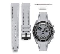 HORACE Bracelet de montre universel en silicone liquide 20mm - Compatible Omega x Swatch MoonSwatch - Kit de montage inclus (Gris Clair/Couture Noir - Noir)