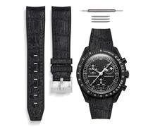 HORACE Bracelet de montre universel en silicone liquide 20mm - Compatible Omega x Swatch MoonSwatch - Kit de montage inclus (Noir Croco/Couture Noir-Argent)