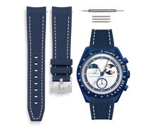 HORACE Bracelet de montre universel en silicone liquide 20mm - Compatible Omega x Swatch MoonSwatch - Kit de montage inclus (Bleu/Couture Blanche)