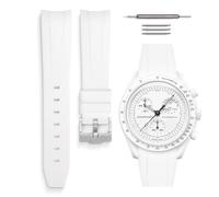 HORACE Bracelet de montre universel en silicone liquide 20mm - Compatible Omega x Swatch MoonSwatch - Kit de montage inclus (Blanc - Argent)