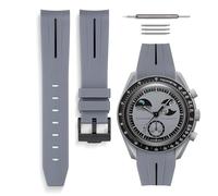 HORACE Bracelet de montre universel en silicone liquide 20mm - Compatible Omega x Swatch MoonSwatch - Kit de montage inclus (Gris/Ligne Noir - Noir)