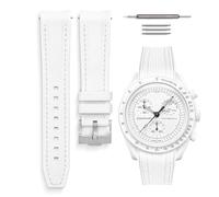 HORACE Bracelet de montre universel en silicone liquide 20mm - Compatible Omega x Swatch MoonSwatch - Kit de montage inclus (Blanc/Couture Blanche)