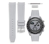 HORACE Bracelet de montre universel en silicone liquide 20mm - Compatible Omega x Swatch MoonSwatch - Kit de montage inclus (Gris Clair/Couture Blanche)