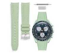 HORACE Bracelet de montre universel en silicone liquide 20mm - Compatible Omega x Swatch MoonSwatch - Kit de montage inclus (Vert Menthe/Couture Menthe - Argent)