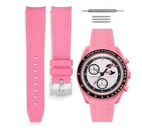 HORACE Bracelet de montre universel en silicone liquide 20mm - Compatible Omega x Swatch MoonSwatch - Kit de montage inclus (Pink Moon/Couture Pink - Argent)