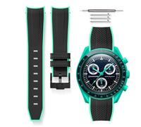 HORACE Bracelet universel en caoutchouc bi-color à dégagement rapide compatible avec Omega x Swatch MoonSwatch 20mm (Noir - Cyan - Noir)