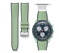 HORACE Bracelet universel en caoutchouc bi-color à dégagement rapide compatible avec Omega x Swatch MoonSwatch 20mm (Vert - Bleu - Argent)