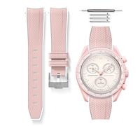 HORACE Bracelet universel en caoutchouc bi-color à dégagement rapide compatible avec Omega x Swatch MoonSwatch 20mm (Rose - Blanc - Argent)