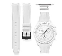 HORACE Bracelet universel en caoutchouc bi-color à dégagement rapide compatible avec Omega x Swatch MoonSwatch 20mm (Blanc - Blanc - Noir)