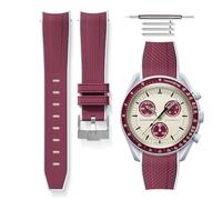 HORACE Bracelet universel en caoutchouc bi-color à dégagement rapide compatible avec Omega x Swatch MoonSwatch 20mm (Bordeaux - Gris - Argent)