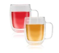 Horae - Duo de tasses en verre transparent double paroi 330ml - Résiste à la chaleur - Joli mug transparent pour thé, infusions, café, cappuccino