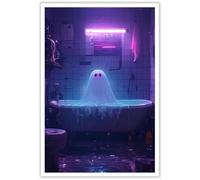 horakey Poster de fantôme rétro - Décoration murale de ferme, Halloween, fantôme violet fluo assis dans la baignoire - Peinture pour maison, chambre à coucher, dortoir - 30,5 x 40,6 cm - Sans cadre