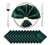 Horbaunal Lot de 16 serviettes en satin vert forêt 20 x 20 pouces, serviettes de table carrées douces, serviettes en tissu soyeux pour décoration de table pour mariages, banquets, fêtes