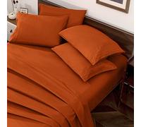 Horbaunal Parure de lit 6 pièces de Luxe de 1800 Fils au Pouce carré avec taies d'oreiller - Poche Profonde de 40,6 cm - Parure de lit en Microfibre Douce et Infroissable pour Grand lit, Orange brûlé