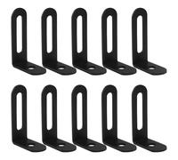 Hordion Lot de 10 équerres d'angle en L fendues en acier inoxydable - 65 x 32,5 x 15 mm - Support d'angle réglable - Noir - Fixation d'angle robuste à 90 degrés pour étagères, meubles et armoires