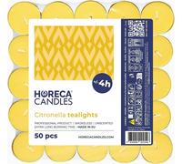 Horeca Candles - 50 bougies chauffe-plat Citronella Jaune - 4h de combustion, bougies parfumées pour l'extérieur, balcon, jardin & pique-nique - Citronella