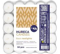 Horeca Candles - Bougie Chauffe Plat Longue Durée 4 Heures - Blanc - Lot de 50 Bougies Blanches non Parfumées - Pour Décoration, Mariage, Parities
