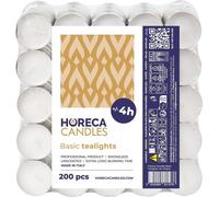 Horeca Candles Bougies à réchaud 200 pièces Blanc - 4h de combustion - Sans parfum - Cire de paraffine - Décoration pour mariage, fête, célébration, détente
