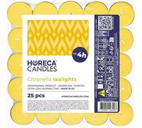 hORECA CANDLES Bougies à réchaud à la citronnelle 25 pièces - Jaune - 4h de combustion - Bougies parfumées d'extérieur contre les moustiques