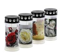Horeca Candles - Bougies Funéraires avec Couvercle - Durée 4 Jours - Lot de 4 pour Cimetière - Cire Blanche - pour Tombe avec Motifs