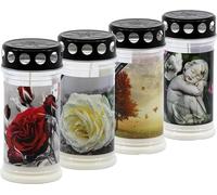 hORECA CANDLES Bougies funéraires Set de 4 - Blanc - 4 jours de combustion - Avec couvercle - Résistant aux intempéries