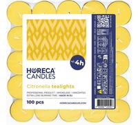 Horeca Candles Citronella Bougies à réchaud Set de 100 bougies jaunes, durée de combustion 4h- Bougies parfumées pour l'extérieur, balcon - Citronella