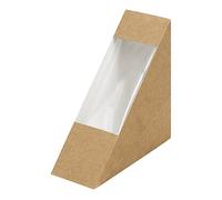 Horeca Collection Lot de 50 boîtes en carton kraft pour sandwich avec fenêtre en PLA 12 x 12 x 5 cm - Boîte jetable, Take Away, biodégradable et recyclable, montage rapide, fermeture sécurisée.