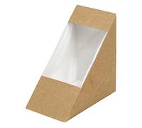 Horeca Collection Lot de 50 boîtes en carton kraft pour sandwich double avec fenêtre PLA 12 x 12 x 7 cm - Boîte jetable, Take Away, biodégradable et recyclable, montage rapide, fermeture sécurisée.