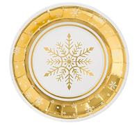 Horeca Collection Lot de 6 assiettes jetables en carton de Ø 23 cm avec thème de Noël et motif flocon de neige doré. Assiettes biodégradables de Noël, 100 % recyclables, célébrations et événements.