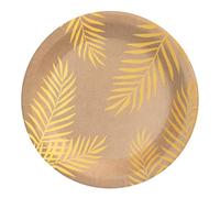 Horeca Collection Lot de 6 assiettes jetables en carton de Ø 23 cm avec thème nature avec imprimé floral en or. Assiettes biodégradables de Noël, 100 % recyclables, célébrations et événements.