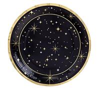 Horeca Collection Lot de 8 assiettes à dessert jetables en carton de Ø 18 cm avec thème de Noël et motif d'étincelles. Assiettes biodégradables de Noël, 100 % recyclables, célébrations et événements.