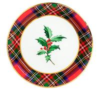 Horeca Collection Lot de 8 assiettes à dessert jetables en carton de Ø 18 cm avec thème houx. Assiettes biodégradables de Noël, 100 % recyclables, célébrations et événements.