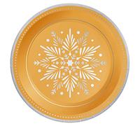 Horeca Collection Lot de 8 assiettes jetables Ø 18 cm. Assiettes en carton biodégradables pour Noël et Nouvel An, couleur or, avec motifs de flocon de neige, 100 % recyclables, célébrations et