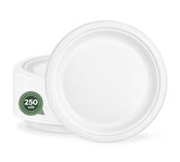 Horeca Collection MAXI PRODUCTS - 250 unités - Assiettes canne à sucre - Assiette plate ronde - Assiette compostable - Assiette recyclable - 26 cm - Résistance thermique