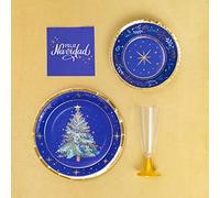 Horeca Collection Vaisselle Jetable Bleu Nuit Noël (Kit 6 Personnes)