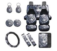 Horeset Cool Tiger Lot de 12 housses de siège de voiture avec housse de volant, console centrale, porte-clés et housse de ceinture de sécurité de voiture, ajustement universel pour la plupart des