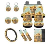 Horeset Lot de 12 housses de siège de voiture avec housse de volant, housse de ceinture de sécurité, console centrale, porte-clés, facile à installer, convient à la plupart des voitures, SUV