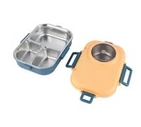 Horett Boîte à Déjeuner Thermique, Boîte à Compartiment Double Couche de 1100 Ml avec Bol Soupe, Baguettes, Cuillère, Joint en Silicone Anti-fuite, Acier Inoxydable 304 (Bleu Jaune)