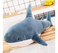 Horett Jouet en Peluche Requin de Dessin animé, Poupée d'animaux de L'océan Doux et Mignon pour Enfants, Coussin d'oreiller 45 Cm pour Cadeau d'anniversaire, Tissu Cristal Super Doux, Bleu/Gris