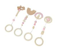 Horett Jouets Suspendus en Bois pour bébé, Pendentif écologique pour Poussette, Jeu de Gymnastique, Matériau en Hêtre, 4 Pièces (Rose)