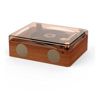 Horett Lecteur CD Rétro en Bois, Lecteur de Musique Multifonctionnel, Haut-parleurs Rechargeables avec Télécommande, Bouton de Volume, Lecture Disque U, Prise Casque (Brun)