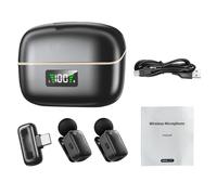 Horett Mini Microphone Lavalier sans Fil AI Réduction du Bruit Changeur de Voix Micro à Revers avec Batterie 20H pour L'enregistrement Vidéo Interviews de Tournage Vlog ABS 6,6x5x2 Cm (Abricot Noir)