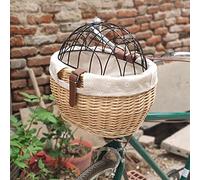 Horett Panier de Vélo en Osier pour Animaux de Compagnie, Panier Avant Vélo, Couvercle Amovible, Libération Rapide, tissé à la Main, Saule Naturel Résistant aux Intempéries, (Couleur du Bois)