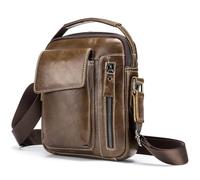 Horett Sac à Bandoulière en Cuir Sac de Voyage en Cuir Véritable de Voyage pour Hommes Véritable à Main Bandoulière Vintage Compartiment Prin (Marron foncé)