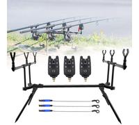 Horett Support de canne à pêche à la carpe réglable et rétractable avec 3 détecteurs de touche de pêche, 3 appâts de pêche, accessoires de pêche Swinger