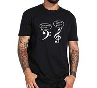 HOREUDAR Half & Half Nothing But Treble Bring Us Down Clef Note Bass T Shirt Music Symbol Men Black M