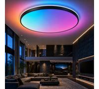 Horevo 24W LED Plafonnier avec télécommande et Bluetooth, 40cm, Noir | 2000LM, RVB, Dimmable, 3000-6500K(Froid / Naturel / Chaud), Souvenirs de Lumières, pour Salon, Salle à Manger