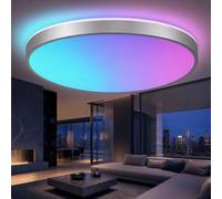 Horevo 24W Plafonnier LED avec Enceinte Bluetooth et Télécommande, 40cm | Argenté, Couleurs RVB, Luminosité Réglable 3000-6500K, Enceinte Bluetooth- idéal Salon, Chambre, Cuisine